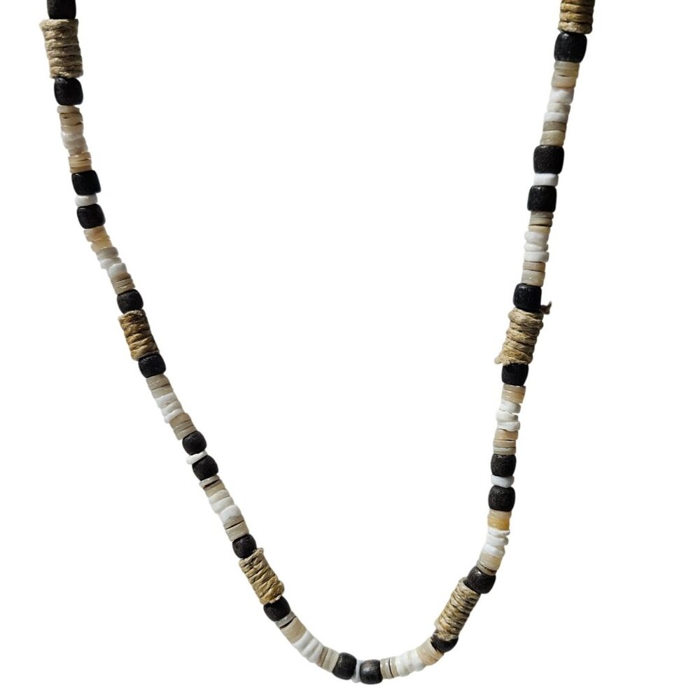 Vintage Boho Shell Wood Beaded Necklace Beach Core Surfer Mens Fashion Jewelry